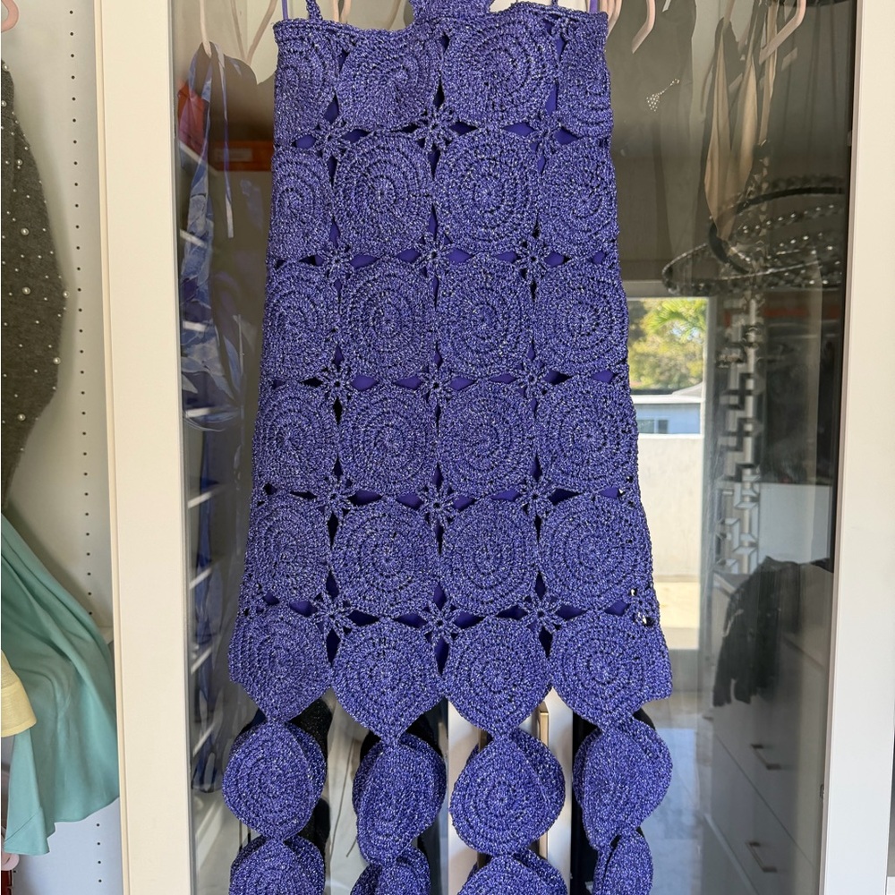 Simon Miller Sparkle Crochet Halter Dress in Deep Purple - Picture 2 of 7